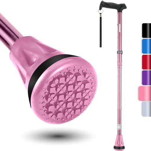 Rehand All-Terrain Collapsible Walking Stick for Men and Women, Pivoting Tip and Robust Mobility Aid, Adjustable Cane for Seniors and Women Pink