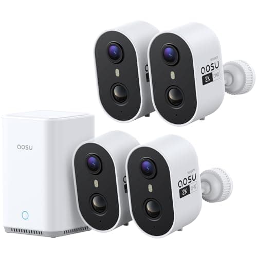 aosu 2K Outdoor Security Cameras Wireless, 120-Day Local Storage Expandable | PIR + AI Human & Vehicle Detection, 4 Cam Kit & 2.0 aosuBase 32GB, Sound