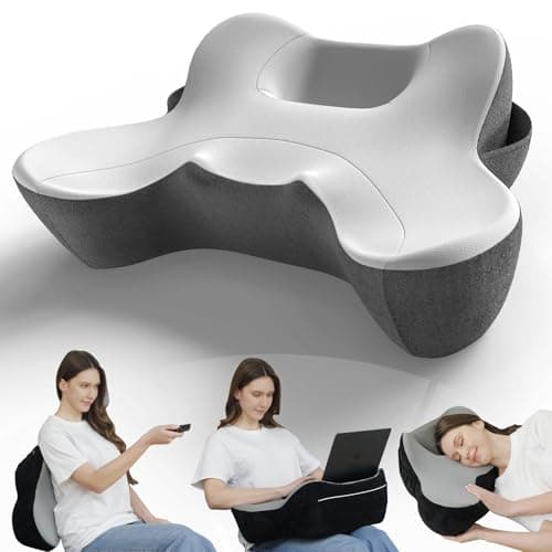 RUMMY Memory Foam Lumbar Support Pillow for Office Chair and Bed – Ergonomic Back Cushion with Washable Cover (Grey)