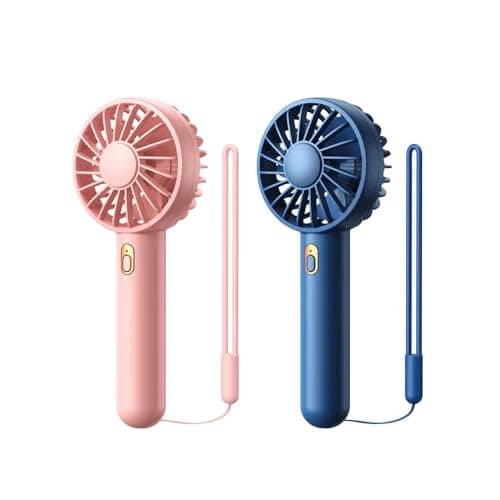 Warmco 2 Pack Mini Portable Handheld Fan, USB Rechargeable 3 Speed Personal Small Desk Fan with Base Lightweight Makeup Travel Beach Indoor Outdoor