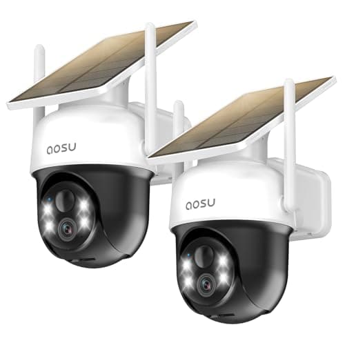 aosu 2K D1 Solar Security Camera Wireless Outdoor, 3MP Auto Human Tracking | 2 Pack, Fixed Solar Panel, 360°PTZ, Color Night Vision, 2-Way Audio,