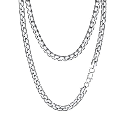 PROSTEEL Mens Necklace Chain Stylish Flat Box Chain Link Black/Silver/Gold Plated, Hypoallergenic 316L Stainless Steel Jewellery (with Gift Box)