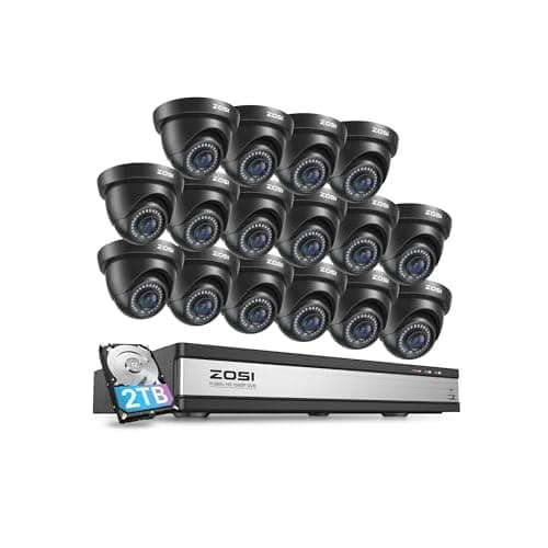 ZOSI 1080p 16 Channel Security Camera System,16CH H.265+ DVR with 2TB HDD and 16 x Outdoor Indoor CCTV Dome Cameras, AI Human Vehicle Detection, 80ft