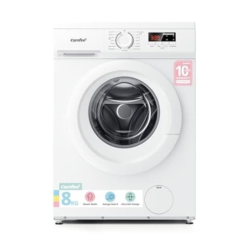 COMFEE' 8kg Washing Machine Energy Class A 1400rpm BLDC Motor Slim White | Steam Wash,48cm Slim,Quick Wash and Quiet,Durable Motor for Family Laundry