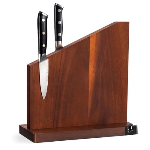 Gourmetop Knife Block Without Knives, Magnetic Knife Holder with Sharpener, Magnetic Knife Block with Sharpener, 100% Acacia Wood Magnetic Knife