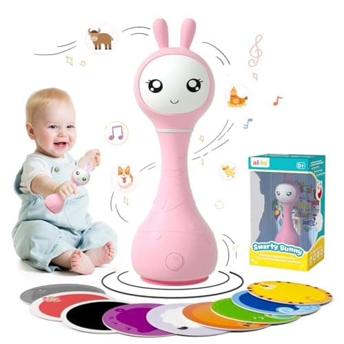 alilo Smarty Bunny Baby Rattle Musical Light Up Sensory Toys, Infants Newborns Baby Teething Toys 0-3-6-7-12 Months,1 Year Old boy/Girl Gifts 4 Music