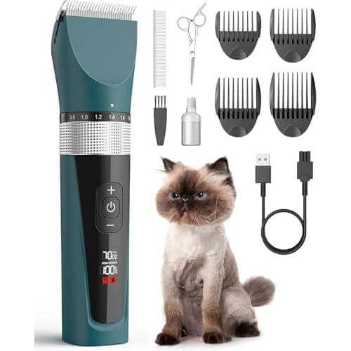 oneisall Cat Clippers for Matted Fur,5 Speed Quiet Cordless Cat Clippers | Cat Grooming Kit with Scissors and Steel Comb,IPX6 Waterproof Dog Trimmer