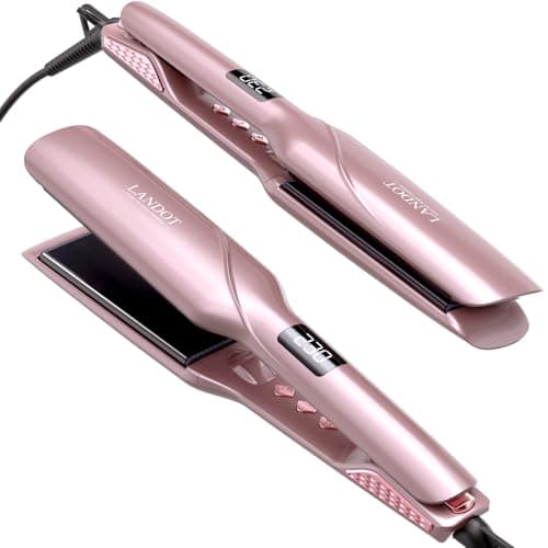LANDOT Wide Plate Hair Straighteners, Professional Ceramic Flat Iron with Ionic Frizz Control, 12 Temp Settings 120-230°C, Dual Voltage Styling Tool