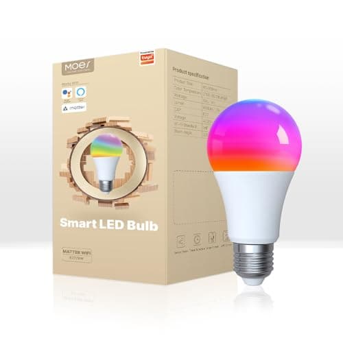 MOES Matter E27 A60 Smart Bulb, 9W 806lm RGB, 1 Pack | 2700K-6500K, 16 Million Colours, Warm White, Alexa Google Apple Home, 2.4GHz WiFi, Timing