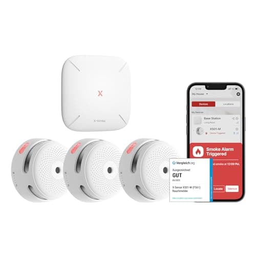 X-Sense Wi-Fi Smoke Alarms for Home with SBS50 Base Station, FS31 | Compatible with X-Sense Home Security APP, Wireless Interlinked