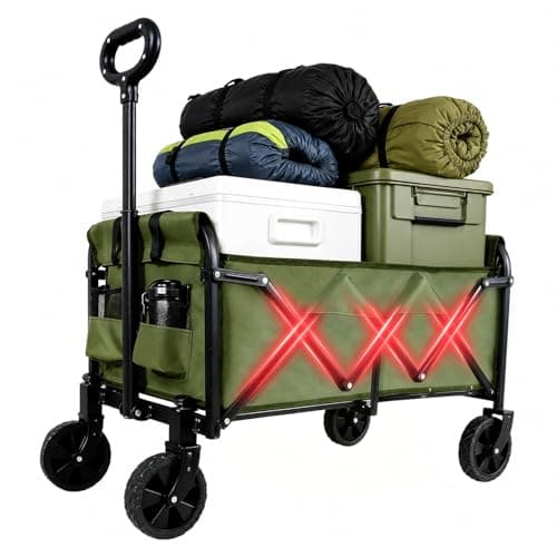120l Festival Trolley on Wheels,100kg/220lbs Folding Wagon,garden cart,All-Terrain Wide Wheels & Magnetic Handle, Portable Foldable Camping Trolley