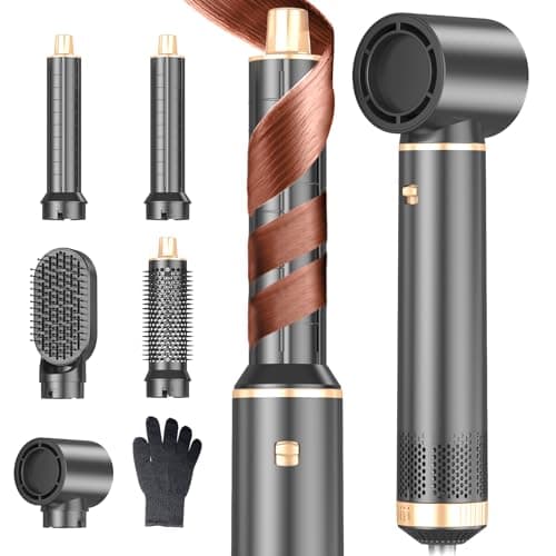 Hair Dryer Brush, 5-in-1 Hot Air Brush, Blow Dryer & Styler with Detachable Heads (Curling Wand, Volumizing Brush, Straightener, Curler), Travel