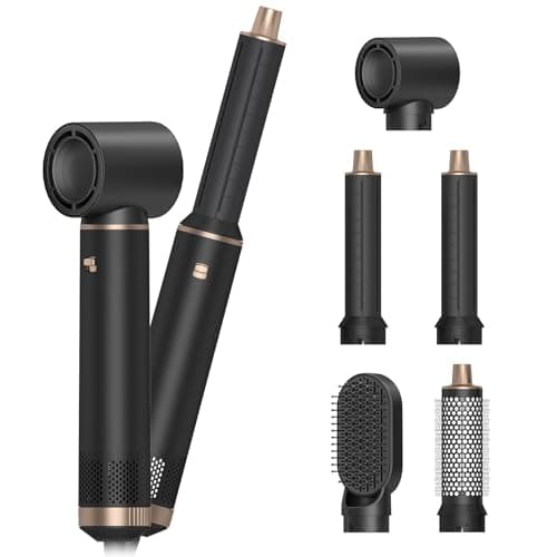 Hair Dryer Brush, 5-in-1 Hot Air Brush, Blow Dryer & Styler with Detachable Heads (Curling Wand, Volumizing Brush, Straightener, Curler), Travel