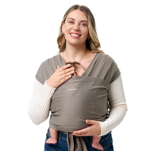Momcozy Baby Wrap Carrier for 3.6-15kg, Adjustable Sling for Newborn, Brown | For 0-12M Infants, Easy To Wear, Secure Snug Fit, Comfy Hands-Free