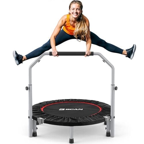 B BCAN Rebounder Trampoline for Adults, 102cm Foldable Mini Trampoline, Adjustable Foam Handle & Upgraded Stability, Exercise Trampoline Indoor