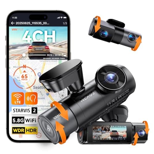 Vantrue N5S 4 Channel Dash Cam, 360° All Sides Front Rear Inside 2.7K+1080P*2+2.5K, STARVIS 2 IR Night Vision,HDR/WDR for Clear Night Footage, 24H