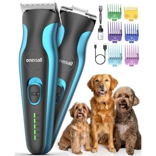 oneisall Dog Clippers & Paw Trimmer Dual Blade Grooming Kit for Thick Hair | 6200RPM, 2 Speed, 2x Stainless Steel Blade, 55dB, Cordless, 6 Colored
