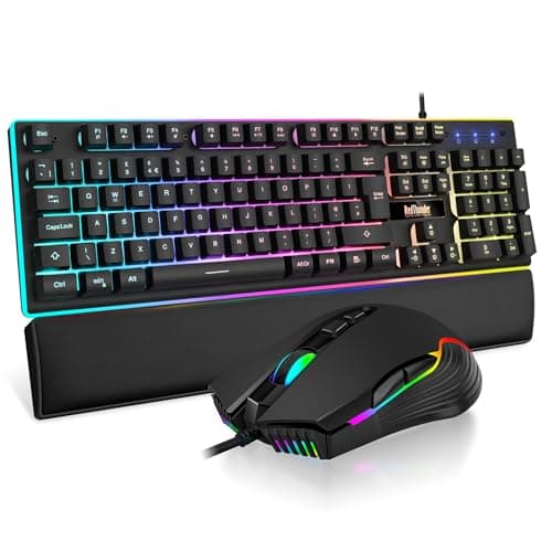 RedThunder K10 Wired Gaming Keyboard and Mouse Combo, UK Layout, True RGB Backlight, Soft Leather Wrist Rest, Mechanical Feel Ergonomic Anti-Ghosting