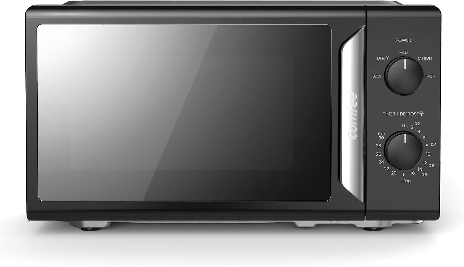 COMFEE' 19L 700W Black and Mirror Mini Microwave Oven, Compact Design, InverTech and Quick Defrost Function, 5 Cooking Power Levels with Kitchen