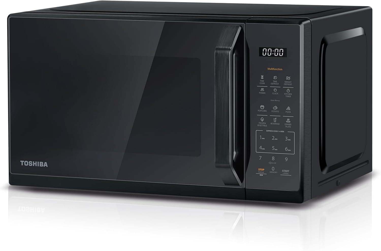 TOSHIBA Black Mirror Microwave 20Liter 800W Digital Solo Small Microwave with 11 Power Levels, One Touch Express Cook with 6 Auto Menus, Defrost,