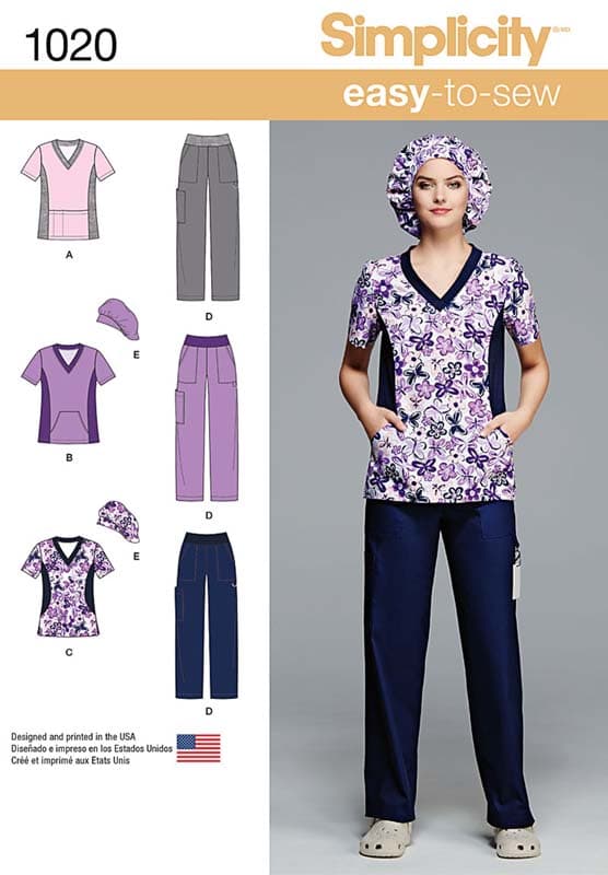 Simplicity Sewing Pattern 1020 (BB) - Misses & Plus Size Scrubs 20-28 1020.BB 20W-28W