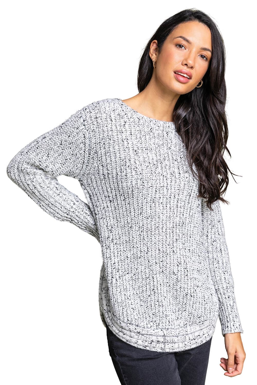 Roman Womens Curved Hem Stitch Detail Jumper - Grey - Size 20 UK