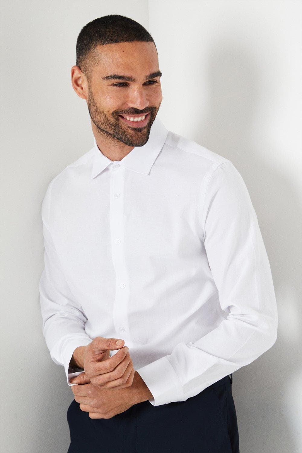 Burton Mens Easy Iron Oxford Slim Fit Shirt - White Cotton - Size 17 Inch | Burton Sale | Discount Designer Brands