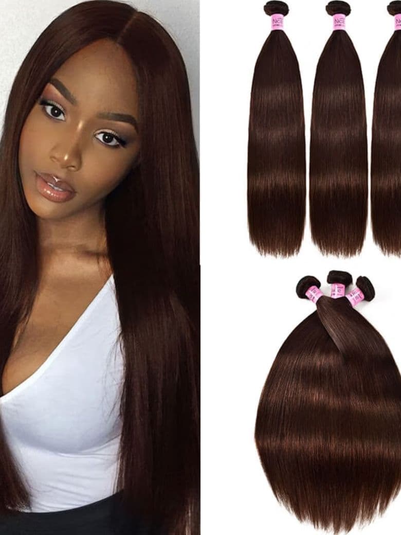 [Three 24" Bundle $129] UNice Hair 3pcs/pack Virgin Straight Hair Bundles Brown Color Double Machine Weft Human Hair for Sale Icenu Series