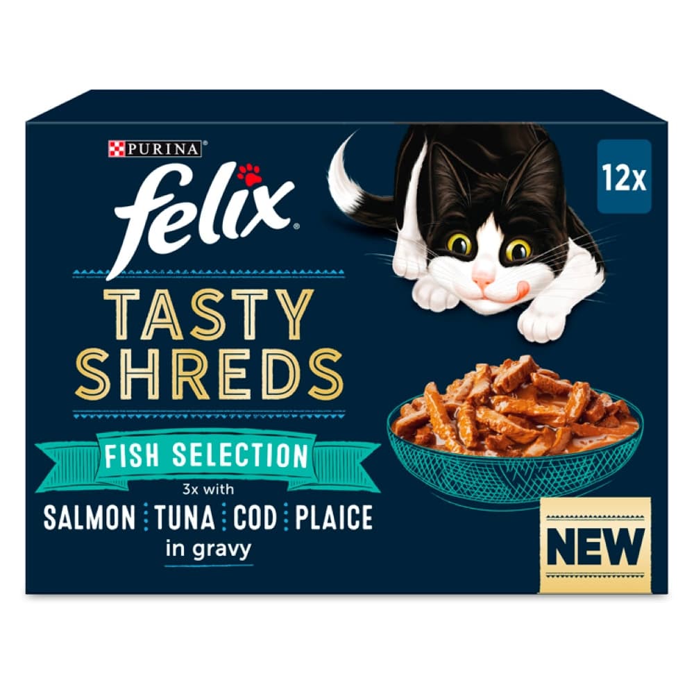 12x80g Fish Selection Tasty Shreds Felix Wet Cat Food