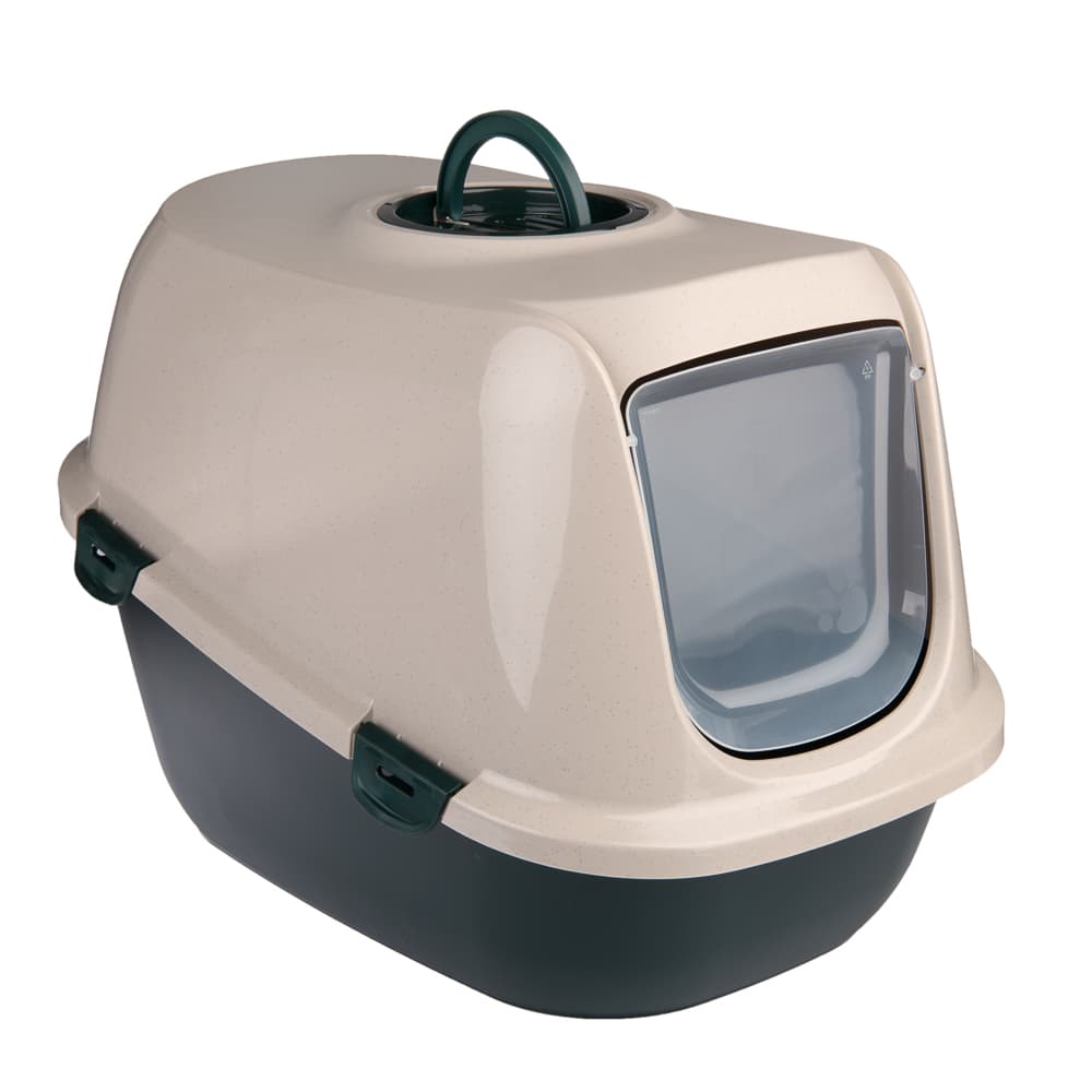 kooa Covered Cat Litter Tray - 90% recycled Plastic  - Dark green / beige