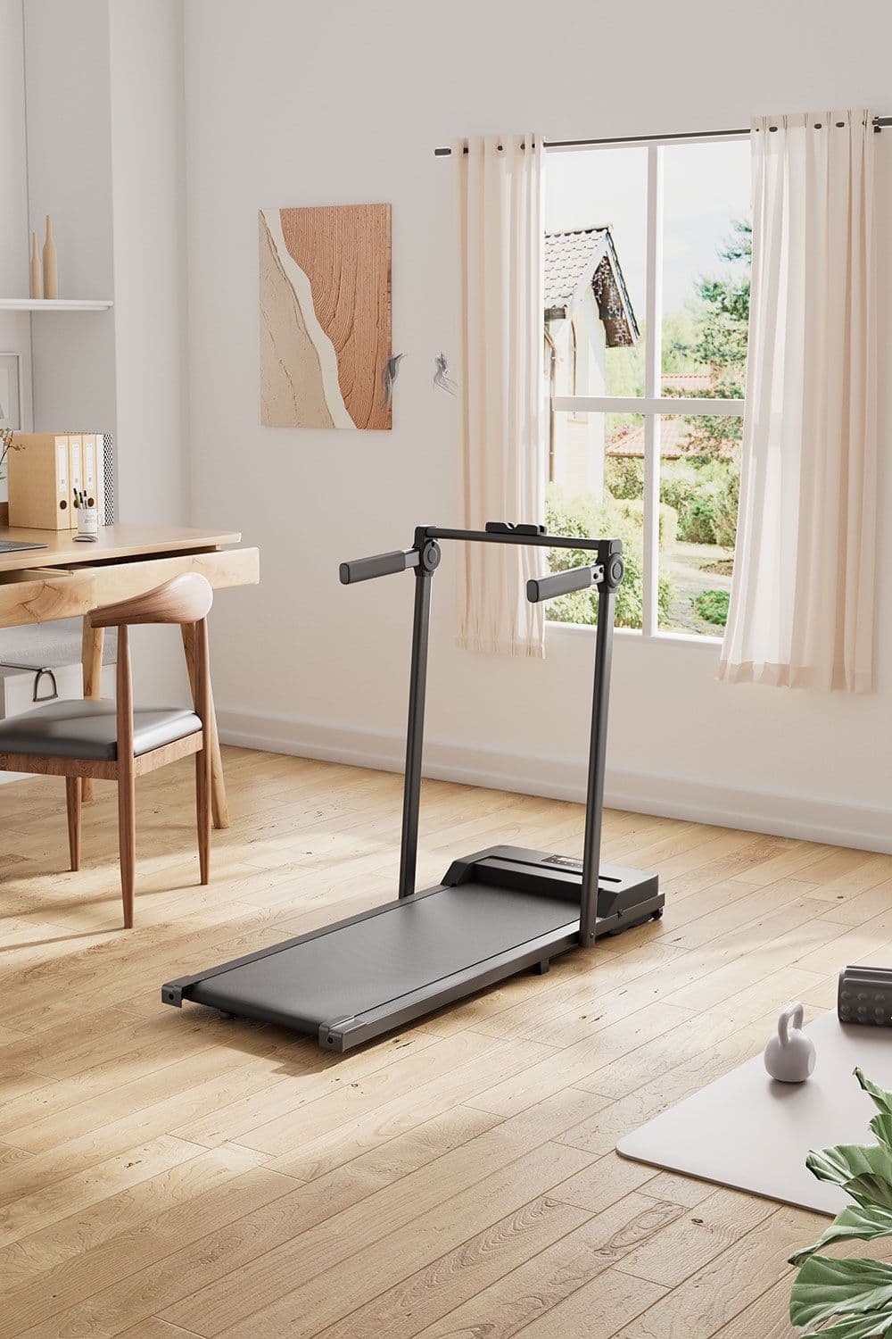 Living and Home Treadmill with Side Handrails and Remote for Home Gym in Black
