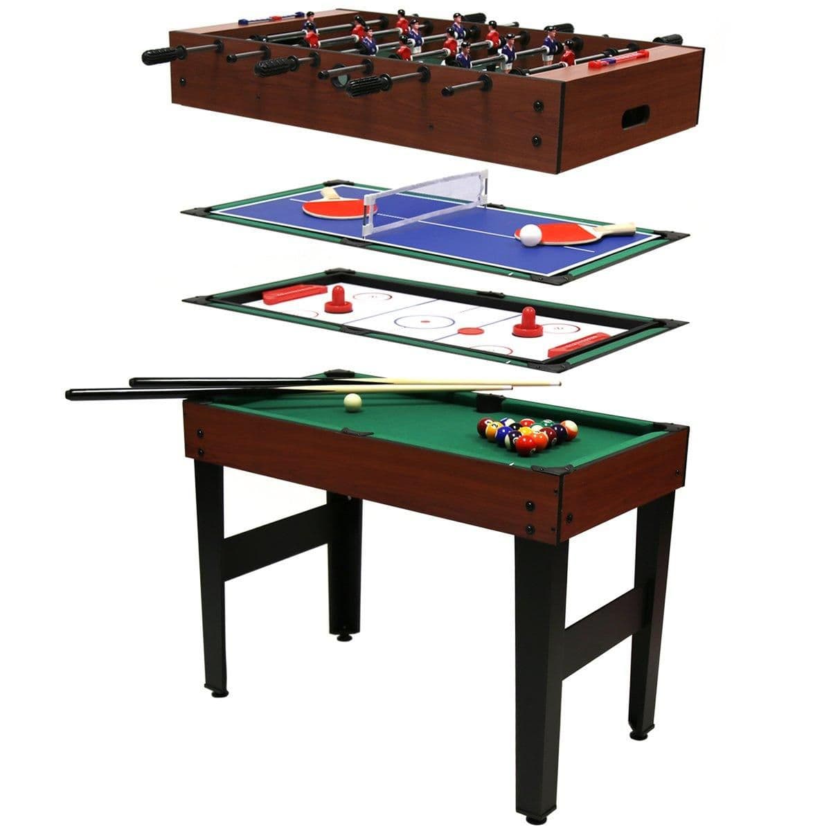 Charles Bentley 4-In-1 Sports Table Pool, Football, Push Hockey & Table Tennis in Blue
