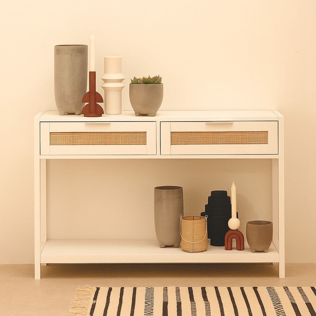 Orsina Rustic White Wood Console Table, Ample Space Hallway Table, Eaisly Maintained Console Table With Drawers