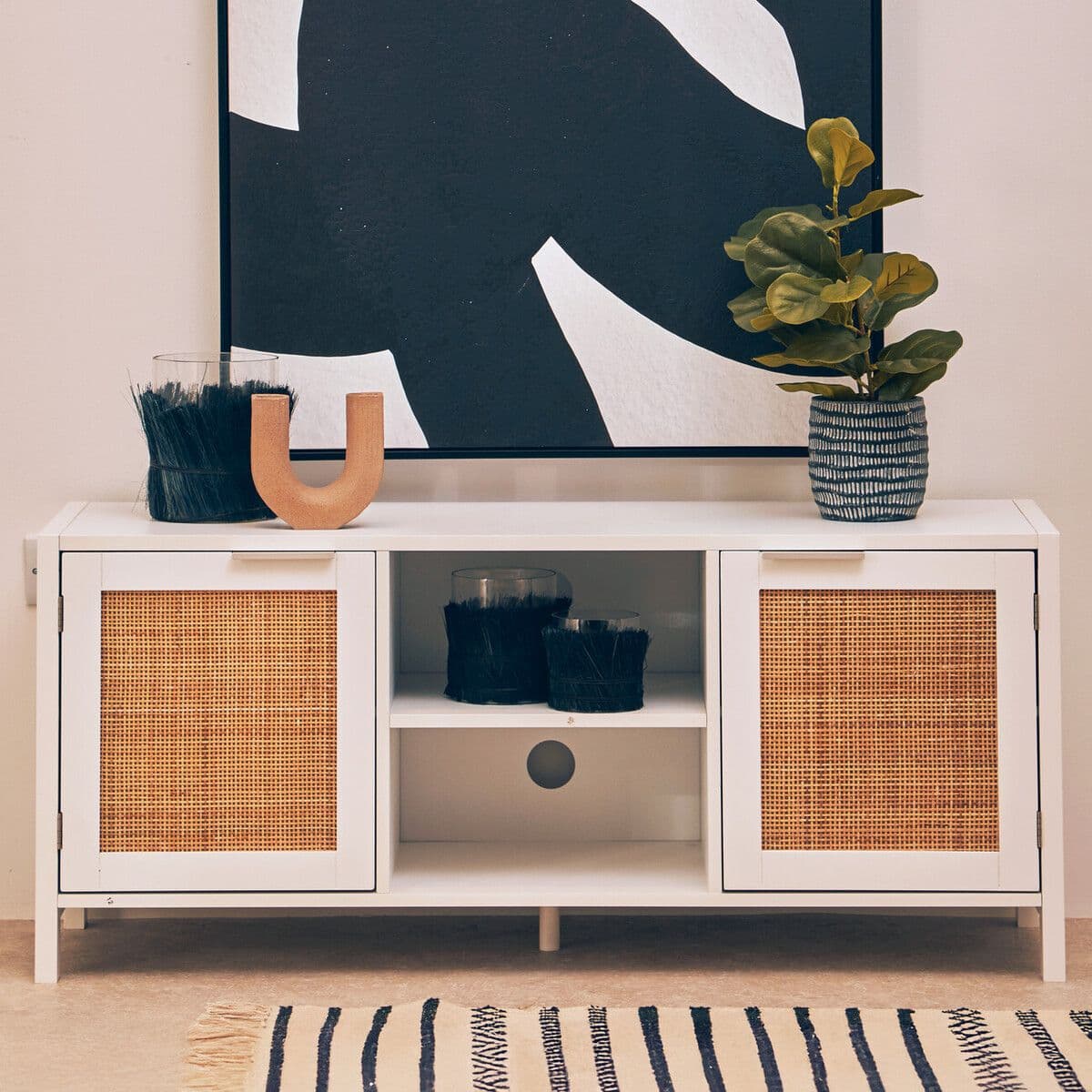 Orsina Functional White Wood Media Unit, Multi Pupose Sideboard Media Unit, Optimal Dimensions TV Cabinets