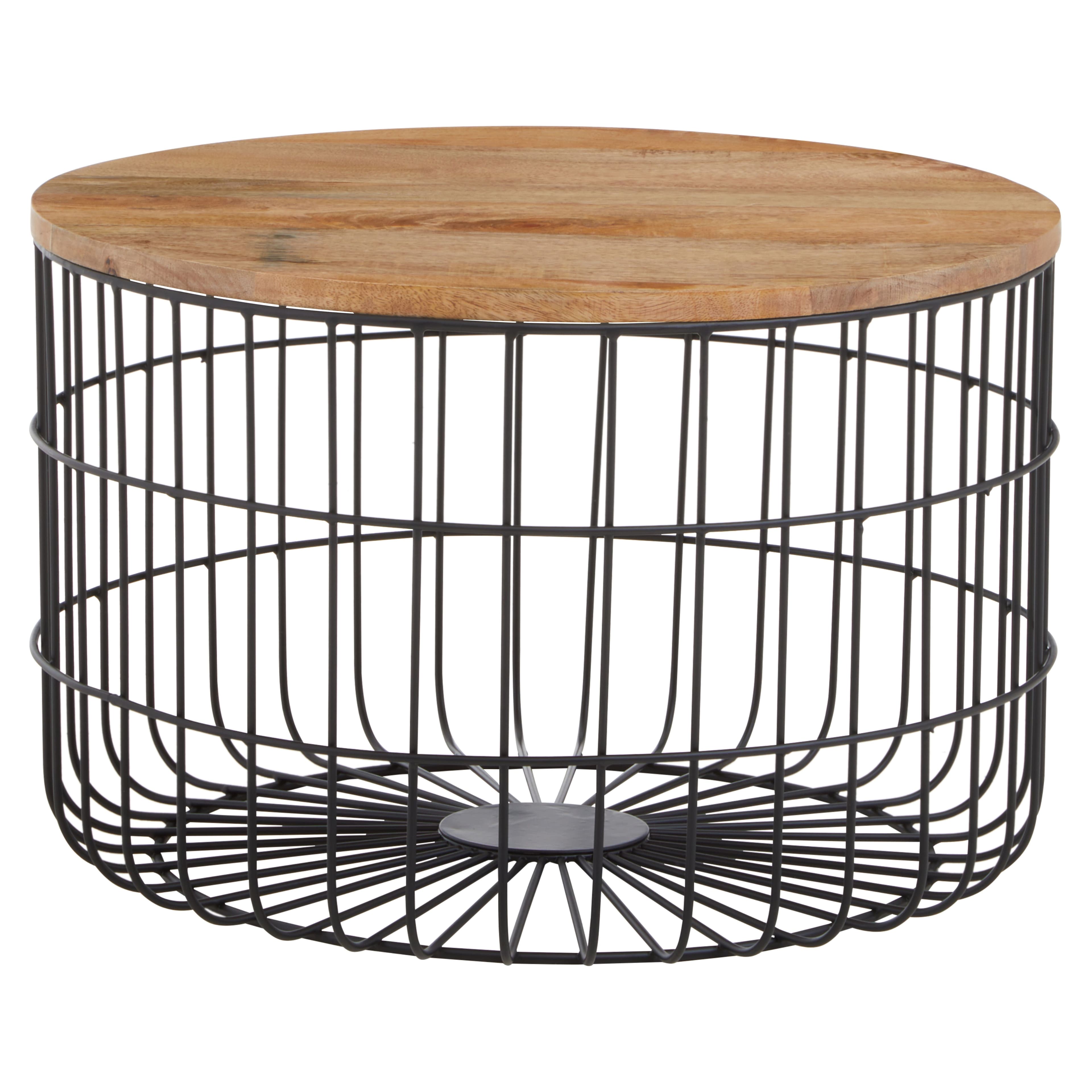 Orsina Wooden Side Table with Black Open Frame, Cage Dersign End Table, Sturdy Iron Cage Bedside Table