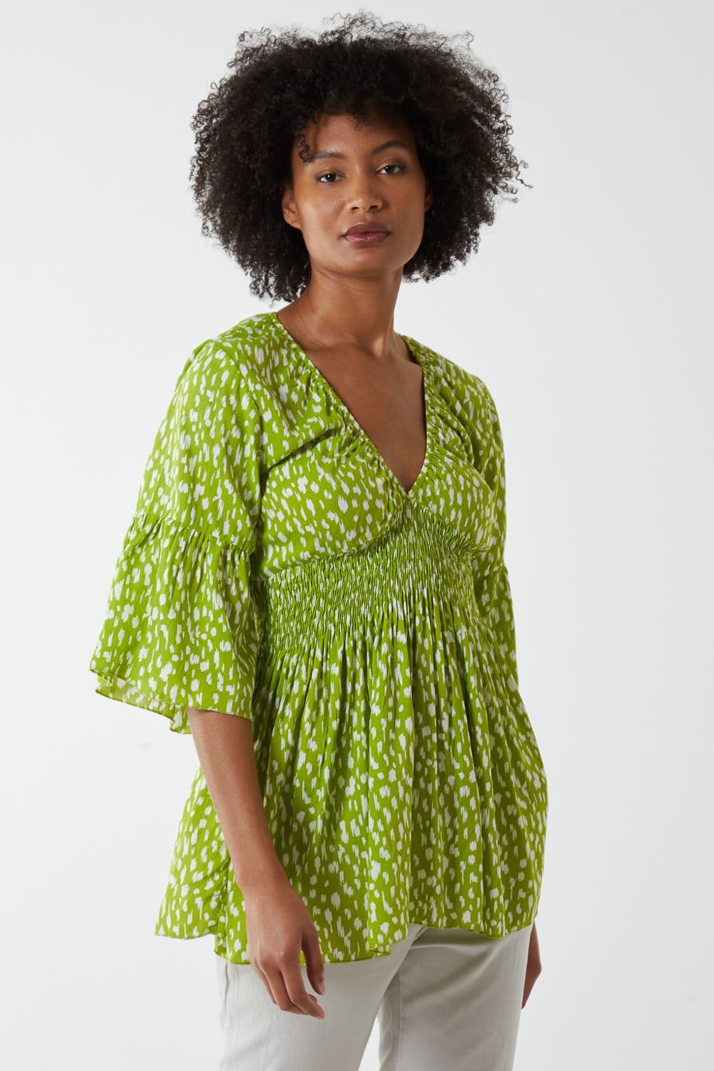 Blue Vanilla Women's Shirred Bust Top in Lime | Size: Medium