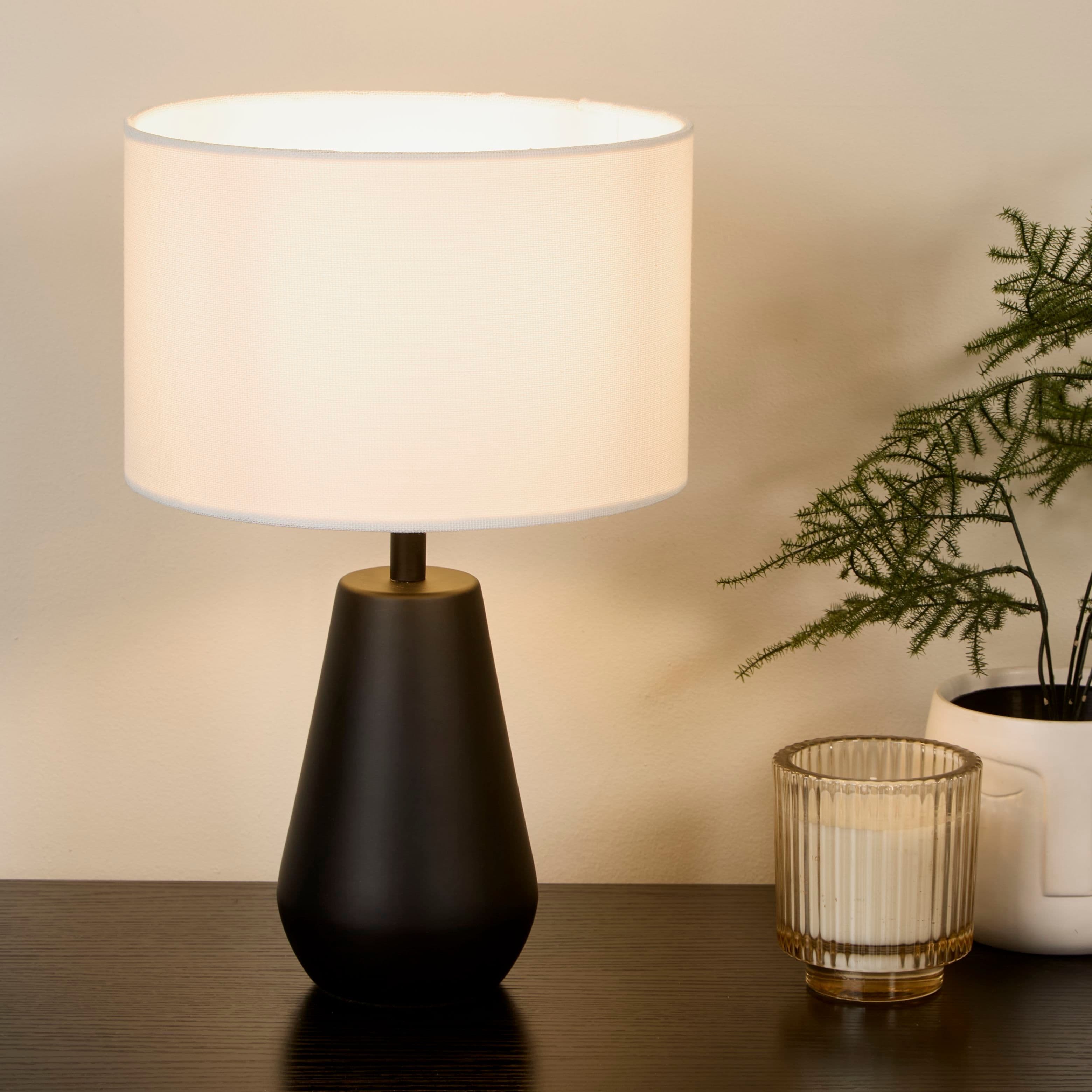 Lighting Collection Pair Touch Table Lamps Matt Black Linen Shades Table Lamp