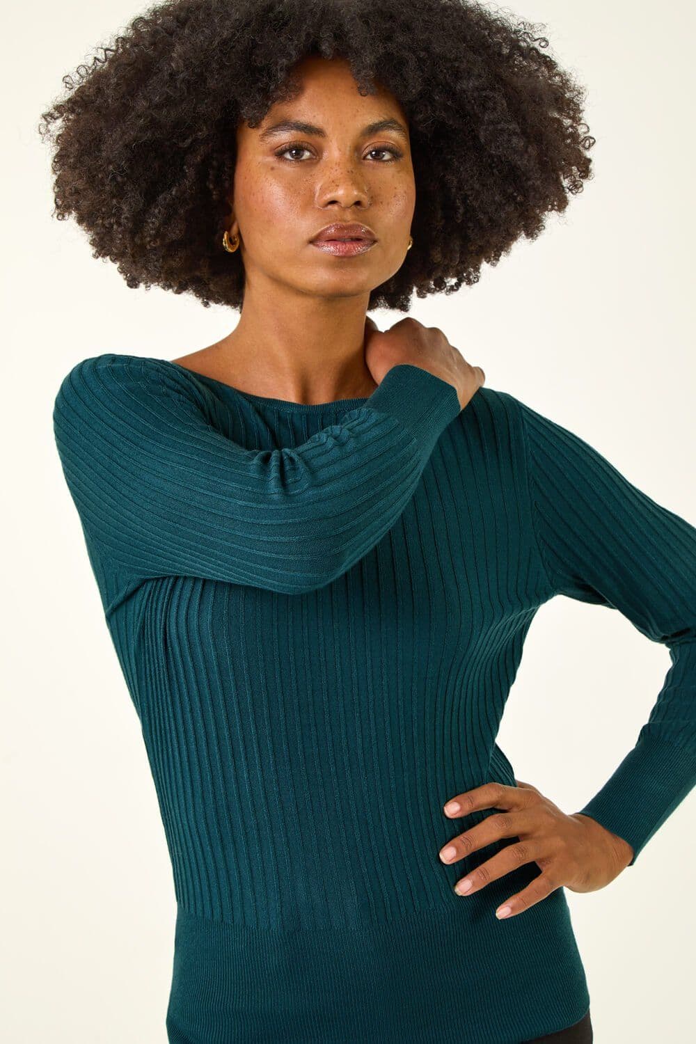 Roman Women's Ribbed Textured Jumper in Emerald | Size: 10