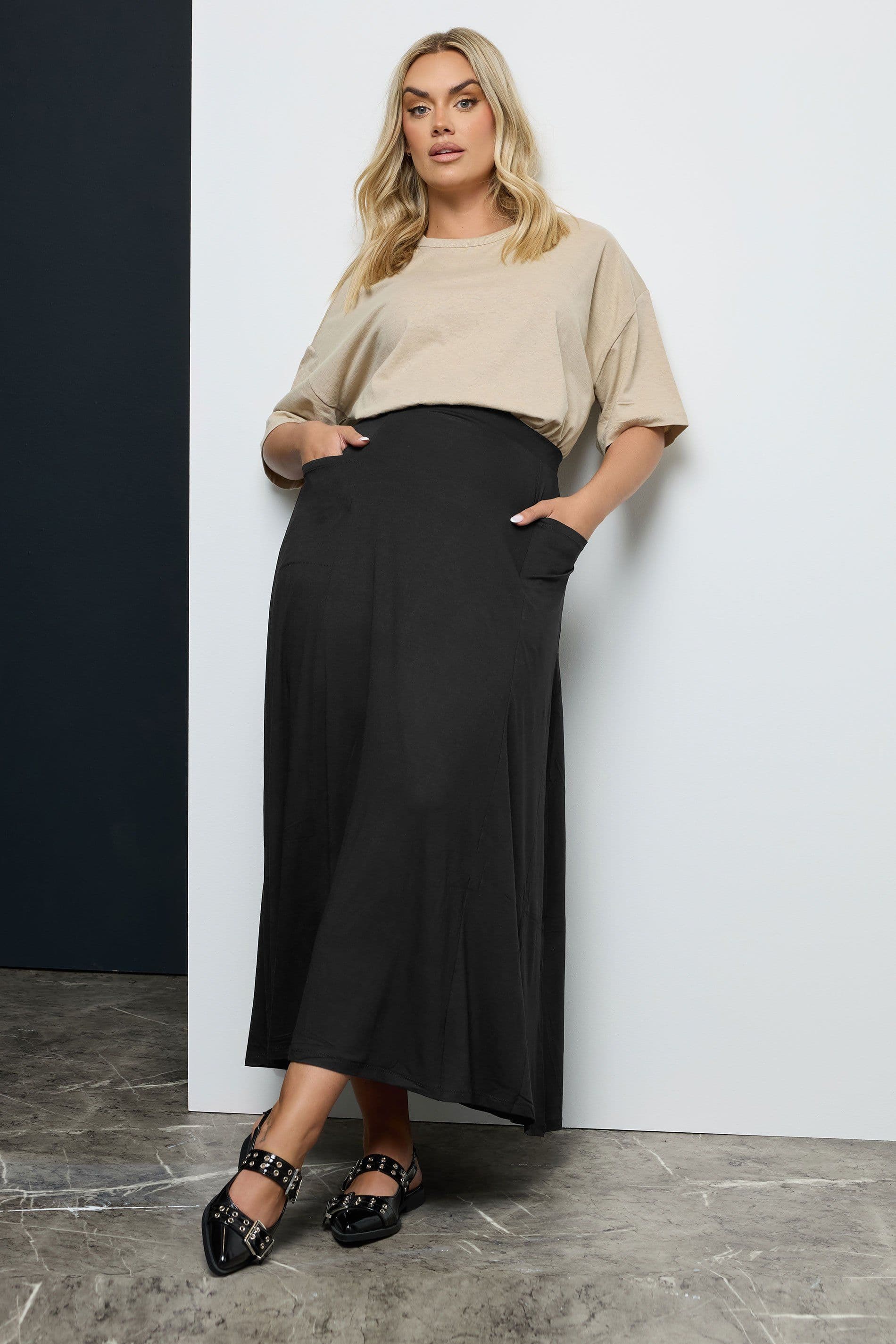 Yours Women's Jersey Maxi Skirt in Black | Size: 22
