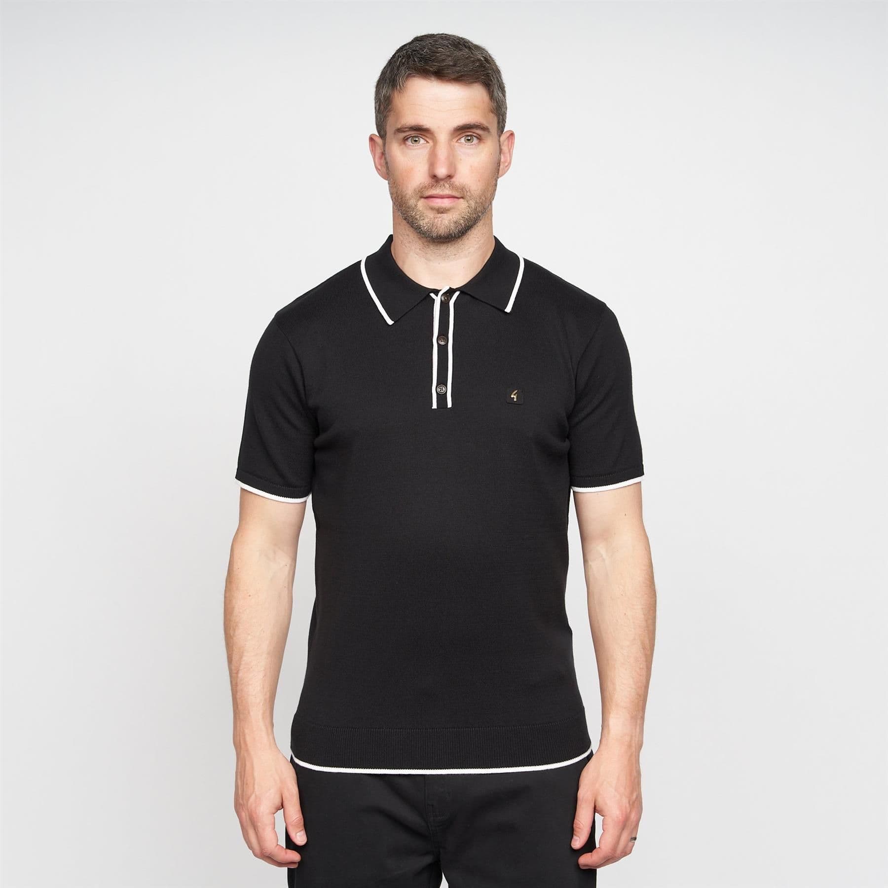 GABICCI Men's Lineker Knitted Polo in Black | Size: 2XL