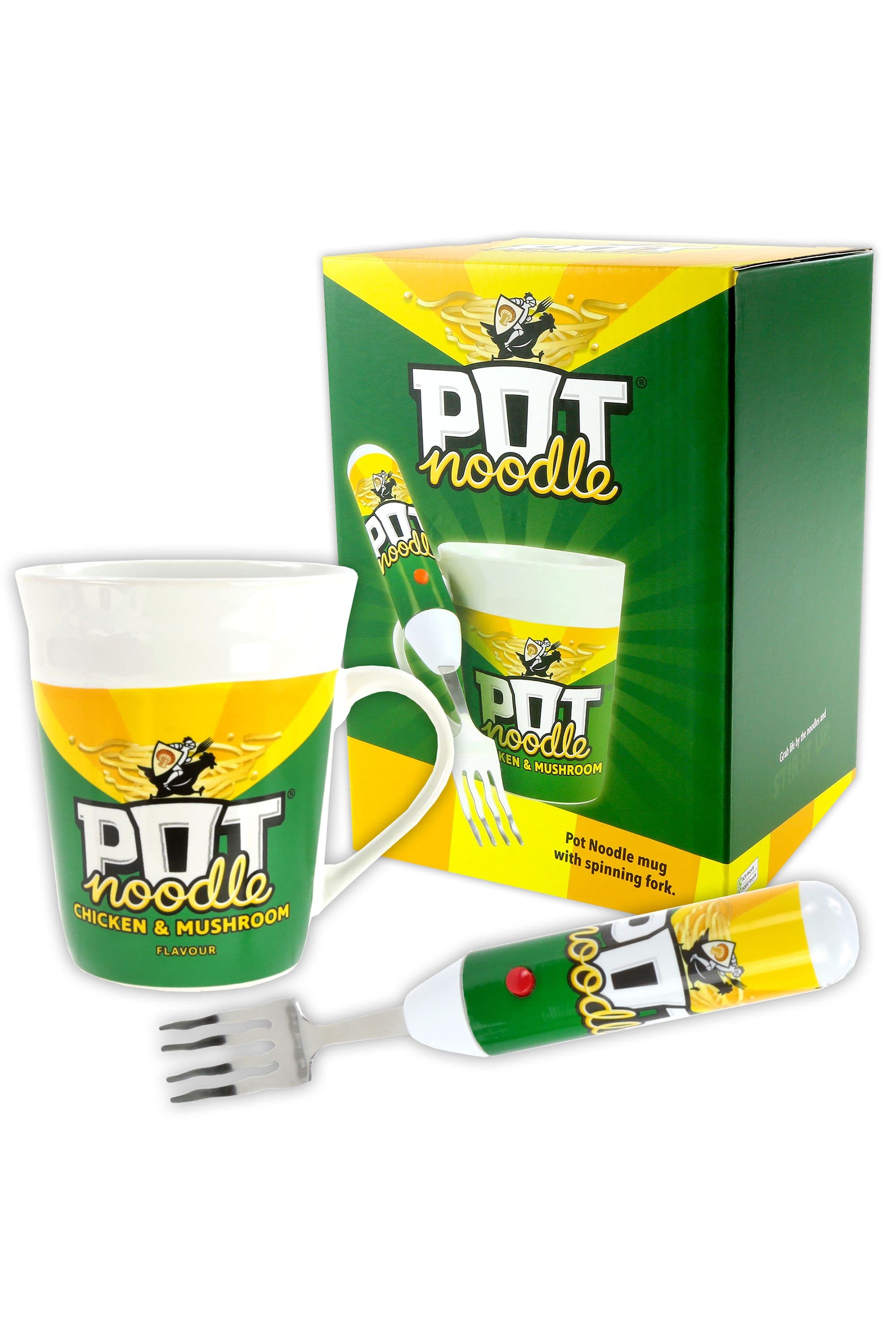 Kimm and Miller (UK) Ltd Chicken and Mushroom Pot Noodle Gift Set with Spinning Fork in Green | Size: 800g