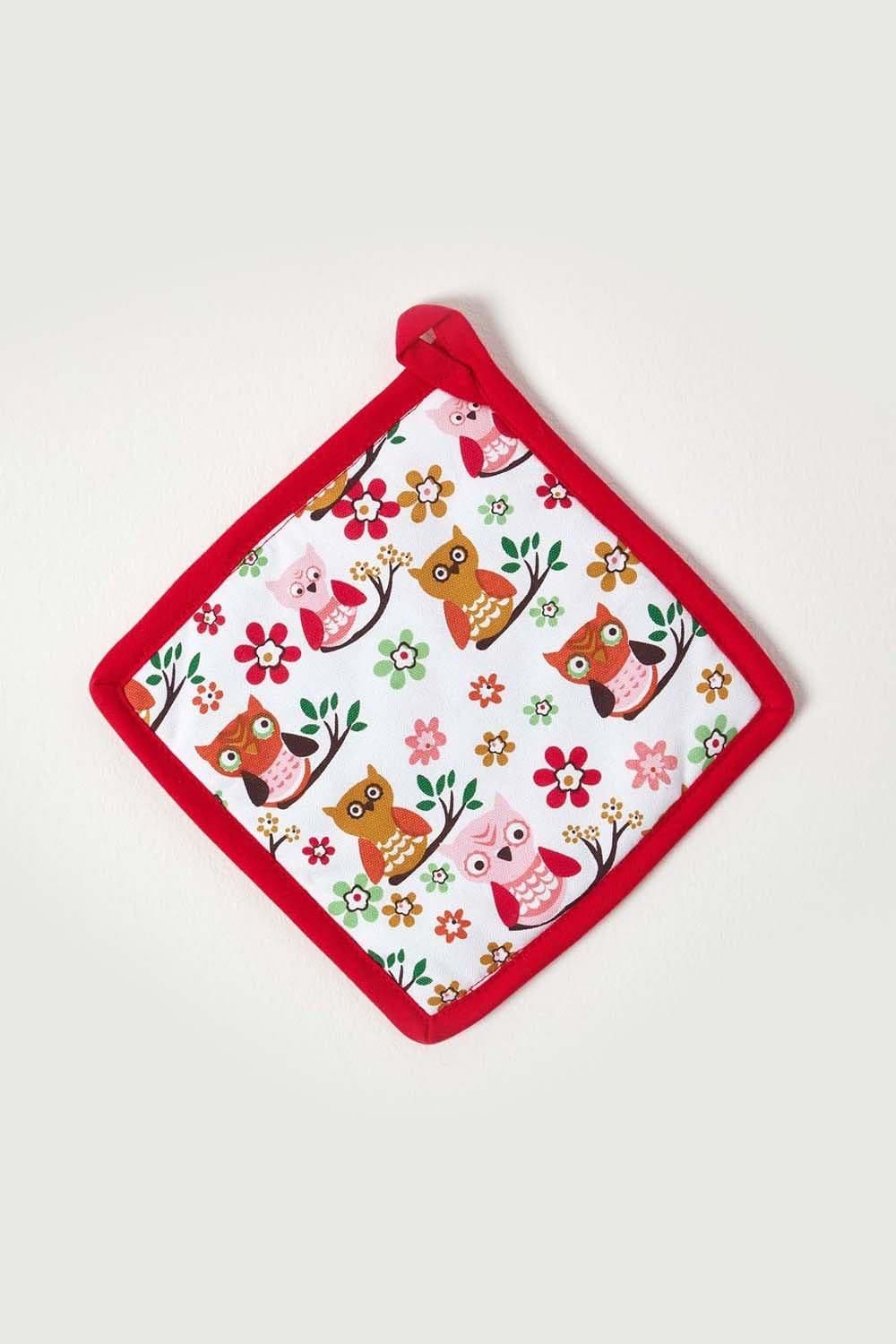 Homescapes Red Owls Cotton Pot Holder