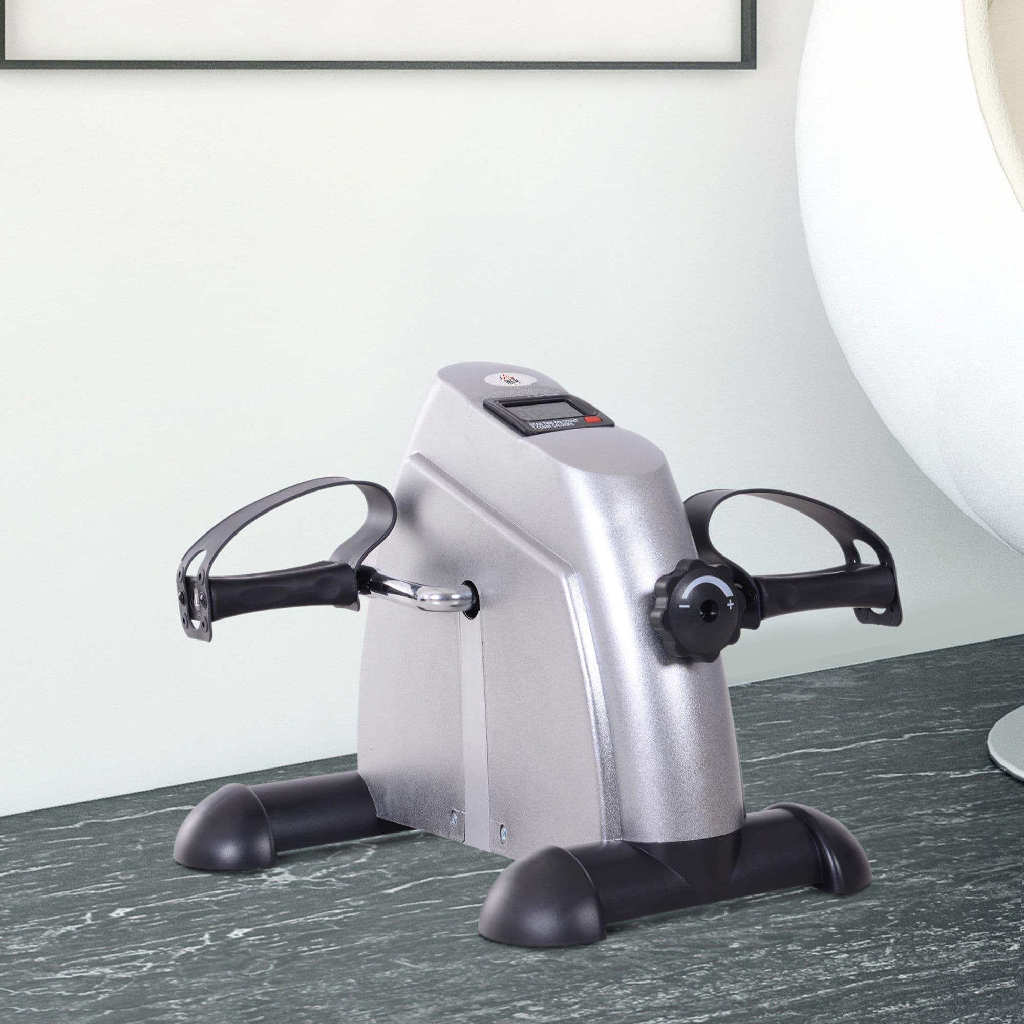 HOMCOM Mini Exercise Bike Portable Pedal Manual Machine Indoor Fitness in Silver