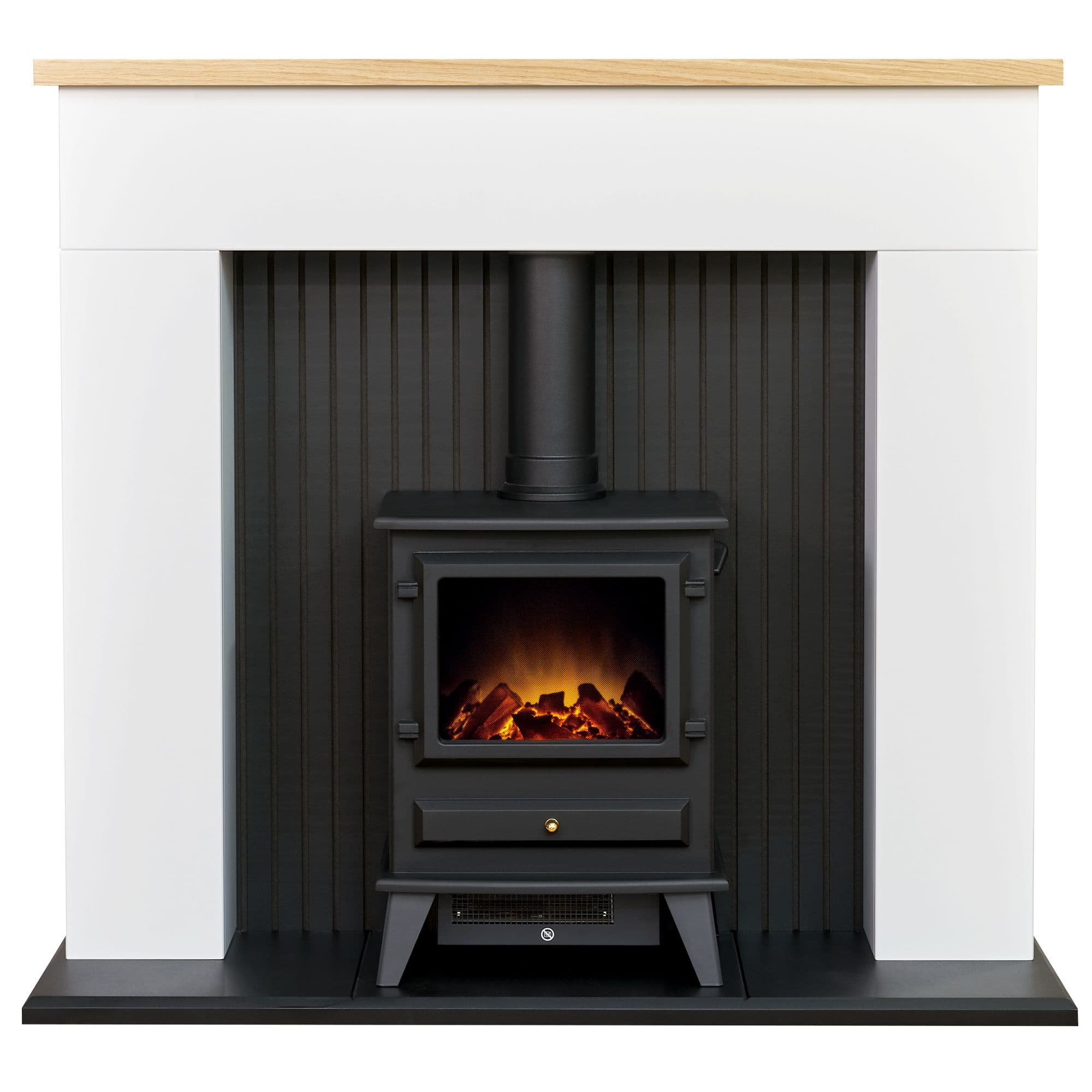 Adam Fires & Fireplaces Adam Innsbruck Stove Fireplace in Pure White with Hudson Electric Stove in Black, 45 Inch in Black