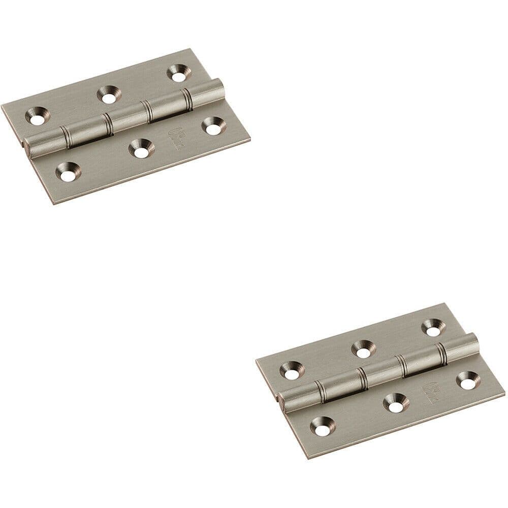 Loops 2x PAIR 76 x 50 x 2.5mm Brass Washered Butt Hinge Satin Nickel Internal Door in Metallics