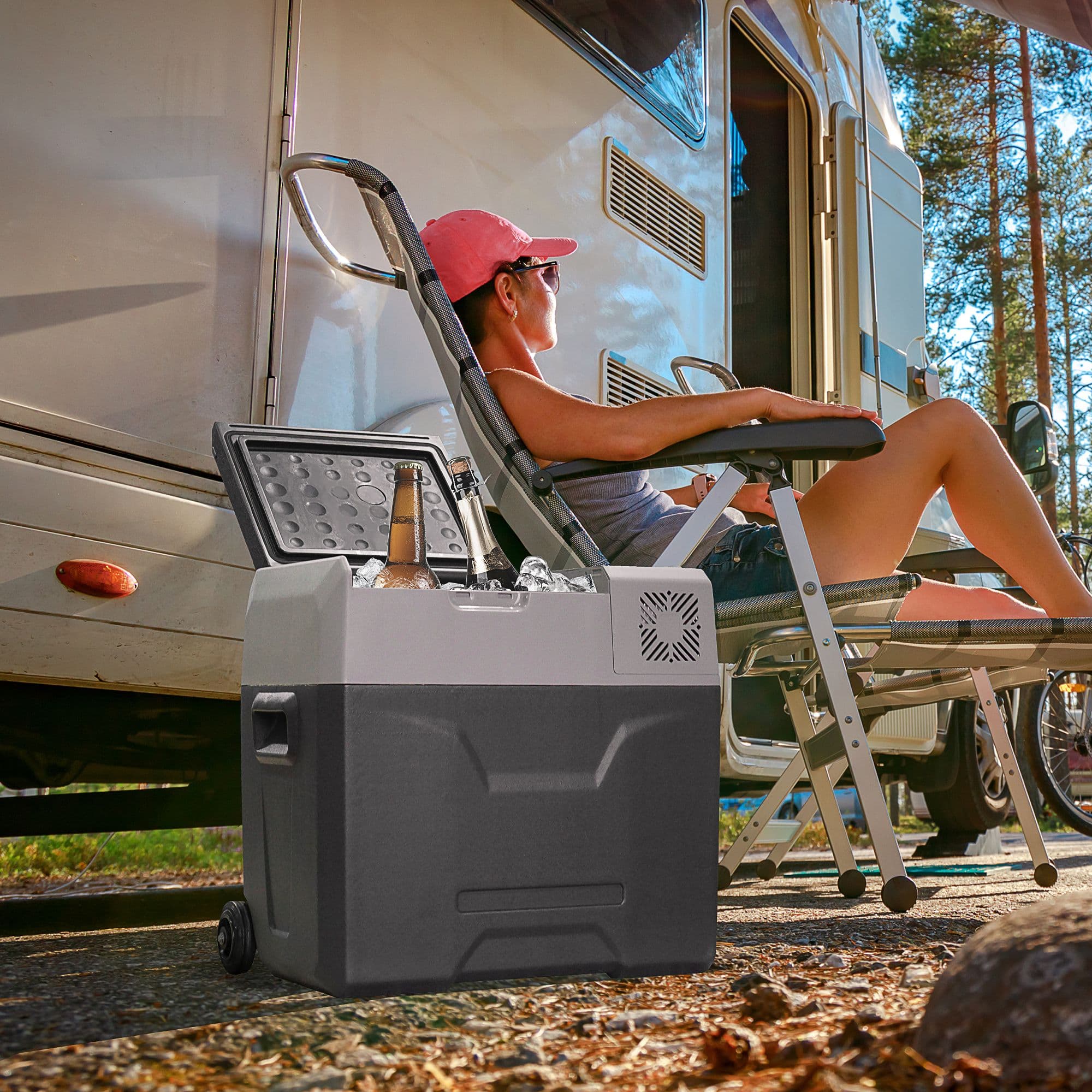 HOMCOM Car Refrigerator, Portable 12, 24V 50L Fridge Freezer in Grey