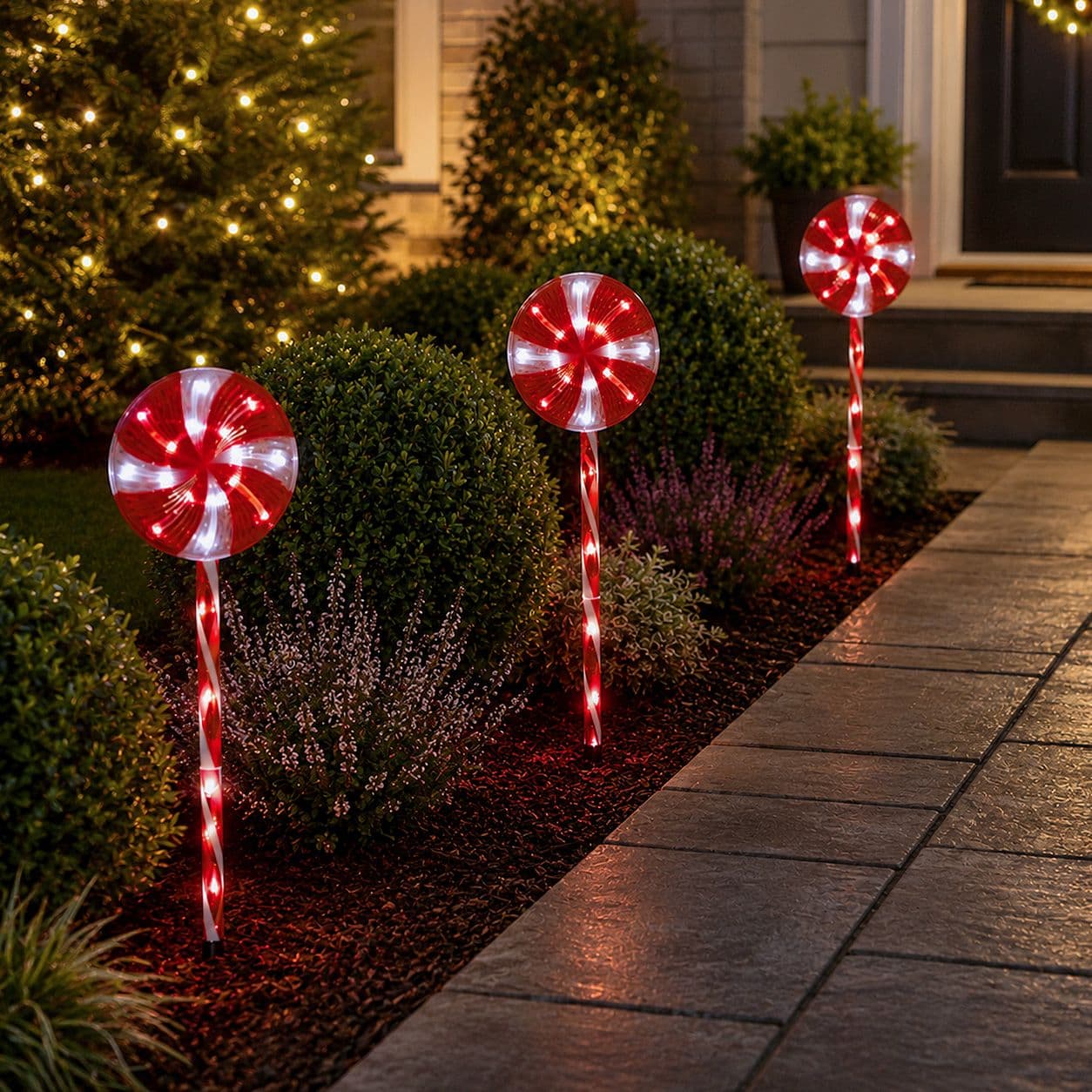 Samuel Alexander 58cm Light up Red & White Candy Pop Pathfinders with 63 White LEDs