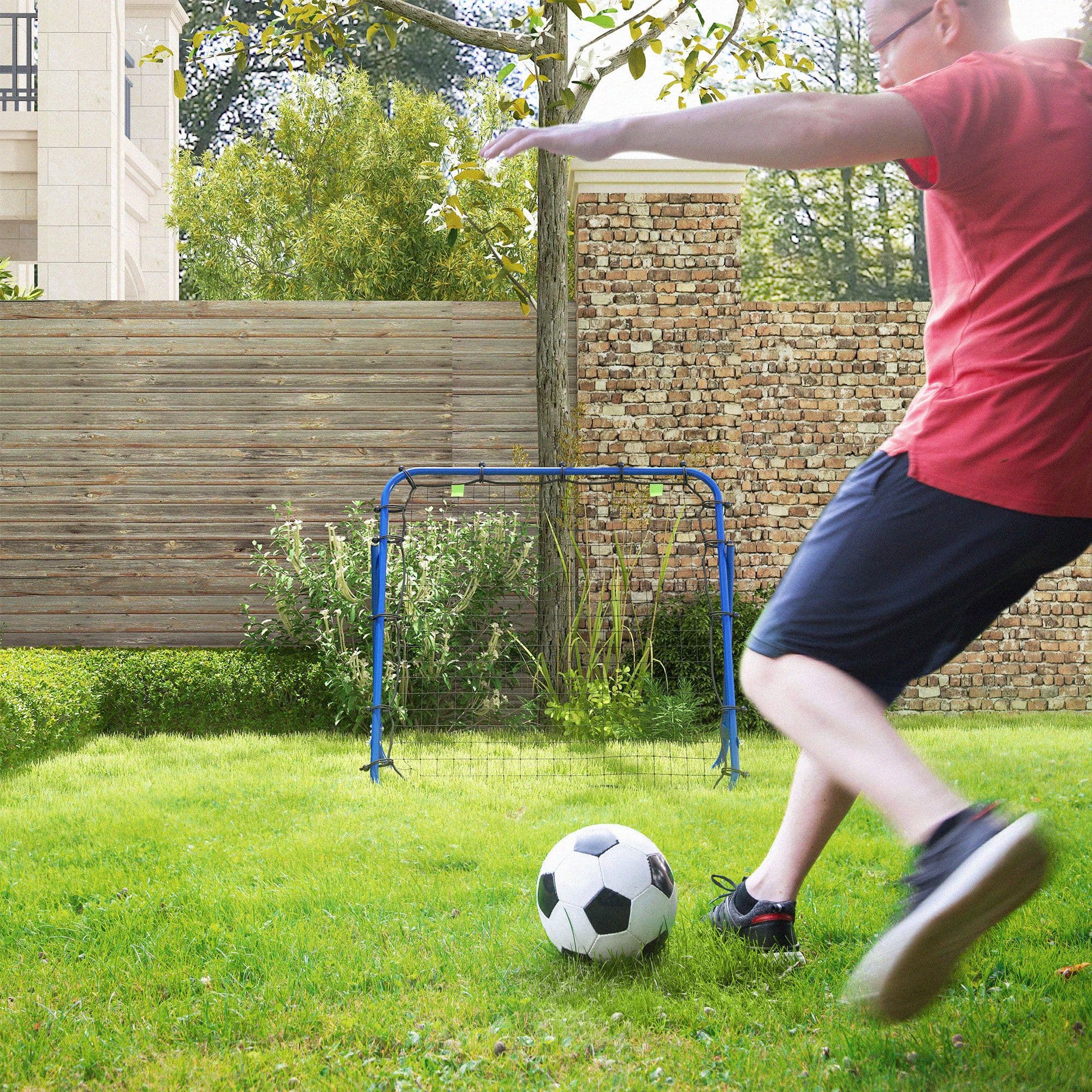 HOMCOM Rebounder Net Kids Adults Football Training Aid Adjustable in Blue