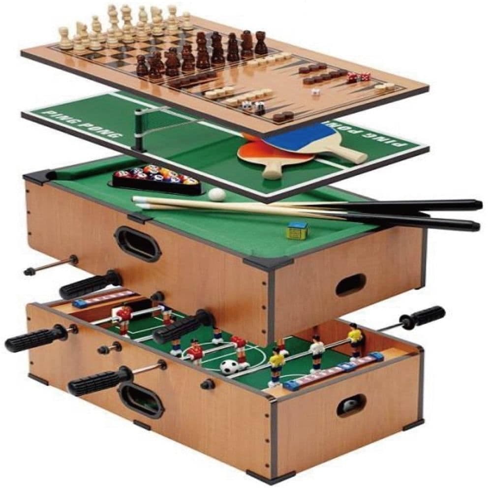 Rexco Deluxe Table Game Set 5 In 1 Football Tennis Backgammon Chess Pool Snooker Toy in Brown