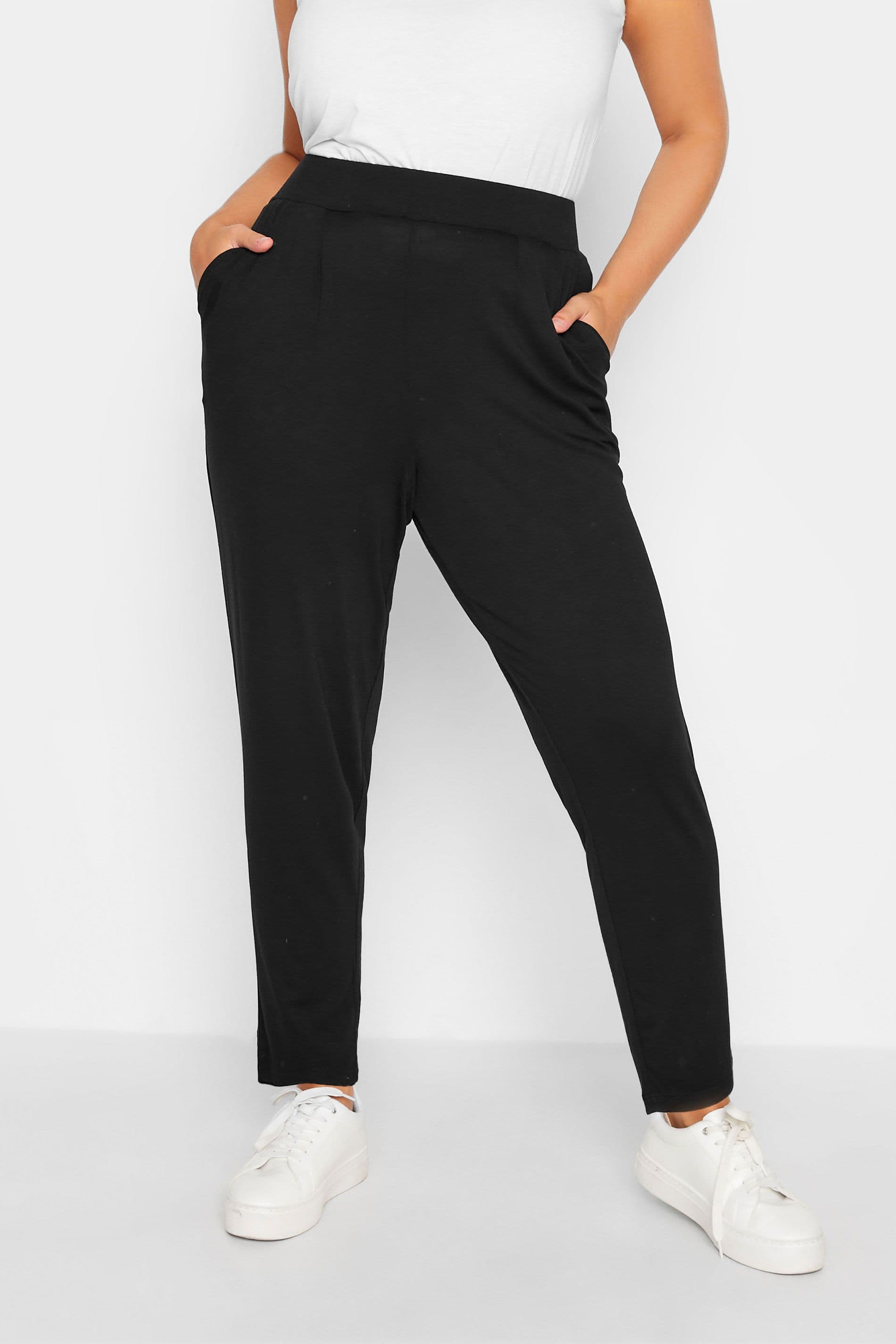 Yours Women's Double Pleat Jersey Stretch Joggers in Black | Size: 38-40